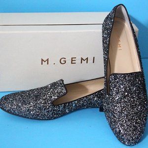 M.GEMI Gunmetal Glitter Loafer Shoes